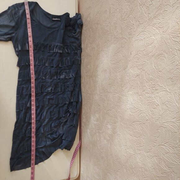 Vendana Blue Tie Dye Shift Dress Ruffles 3/4 Sleeves Sz Medium - Picture 7 of 9